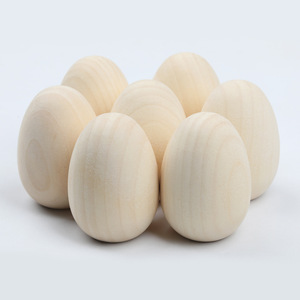 Wooden Simulated Eggs 56x40mm Flat Bottom Natural Color Non-Toxic Easter Decorations DIY Craft Toys For Children - Product Image 2