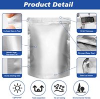 Pochette de stockage des aliments réutilisable refermable zip-lock fermeture à glissière, feuille d'aluminium argentée sous vide, sacs en mylar de 5 gallons avec étiquettes