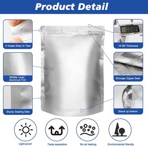 Riutilizzabile richiudibile chiusura lampo chiusura lampo sigillo conservazione degli alimenti Stand Up Pouch argento vuoto foglio di alluminio 5 galloni sacchetti di Mylar con etichette - Product Image 5