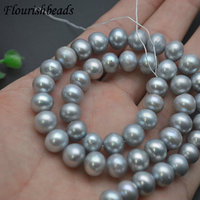 Offre Spéciale à la mode naturel d'eau douce gris 9mm perle plat forme ronde perles en vrac pour femmes hommes bijoux collier Bracelet fabrication