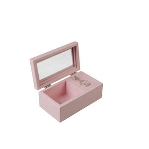 Boîte à musique rectangulaire en bois avec fenêtre transparente personnalisée, logo sérigraphié rose, petit modèle DS - Product Image 1
