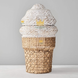 Paniers de rangement en jacinthe d'eau tressés à la main pour enfants, en forme de crème glacée, pour jouets, design moderne, pour salle de bain et chambre à coucher - Product Image 1