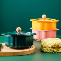 Bol à soupe japonais Hepburn Pot Glass Cover, bol à nouilles instantanées en céramique pour la maison, grande soupière avec couvercle