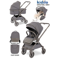 Poussette bébé Kidilo en alliage d'aluminium, personnalisée en usine, avec siège auto pour nourrisson, poussée bidirectionnelle, design haute couture, légère