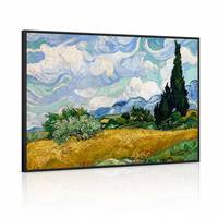 Décoration Murale Classique en Aluminium Noir Encadré : Champ de Blé et Cyprès de Van Gogh pour Hôtels et Appartements (Vente en Gros)