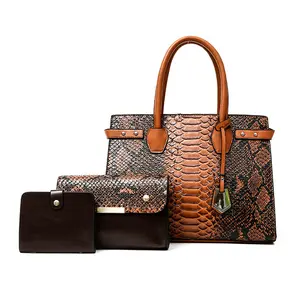 3 Pcs Set Brand Ladies Handbag Large Capacity Women Luxury Pu Custom Marble Pattern Polyester Shoulder Hand Bags