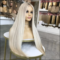 Bleach noeuds vierge européenne cheveux humains sans colle 24 pouces 60 # blanc Ombre blonde couleur longue ligne droite dentelle avant perruque pour la fête