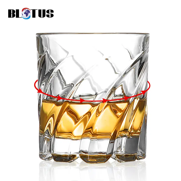 Vaso de whisky Bourbon de base gruesa única al por mayor 280ml vasos de cristal de whisky de roca giratorios antiguos y transparentes
