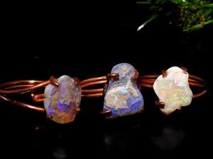 Australian Natural Opal Gemstone Ring with Copper Wire Wrapping Casual/Sporty Style Rough Shape Daily Wear <b>Wedding</b> One of Kind - Product Image 4