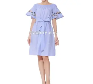 Style Fashion Clothes Lady Dress Sta-177 Europe Flare Sleeve Embroidery Casual Dresses Polyester / Cotton Mother of Bride Adults