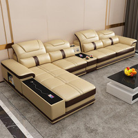 Conjunto de muebles de sala de estar modernos sofá de cuero en forma de L con puerto USB juego de sofá de esquina de sonido