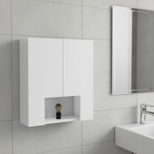 Armario de baño Garnet de doble puerta, montado en la pared, con estante para almacenamiento en el baño, color blanco - Product Image 2