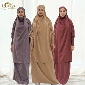 2023 Loriya Traditional Muslim Clothing Wholesale 2pcs Prayer Abaya Set Long Hijab Top with Skirt for gills Islamic clothing