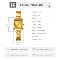 Montre de mode SKMEI 2582 pour femme, montre-bracelet à quartz, petit cadran carré avec chiffres romains, bracelet en acier inoxydable, étanche 30M