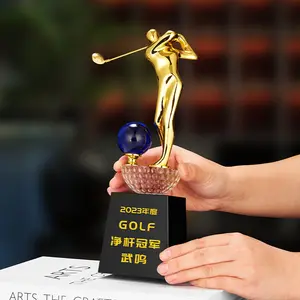 MH-NJ00768 trofi produsen disesuaikan trofi olahraga Golf penghargaan kosong plak kaca piala kristal penghargaan golf