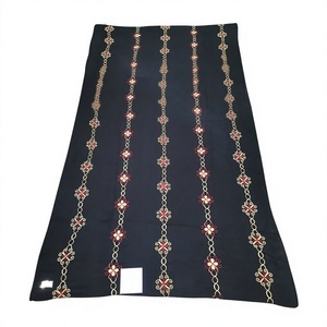 Wholesale Embroidered Viscose Shawl Garbasaar Black Gold Red Floral Vine Stripe Lightweight Party Wear OEM ODM Custom - Product Image 2
