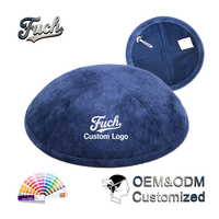 Kippa Yarmulke en daim doux bleu marine, kippa juive avec logo personnalisé brodé, vente en gros, calotte avec pince à cheveux intégrée