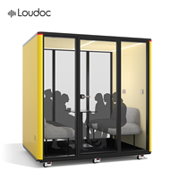 Cabine de réunion insonorisée moderne en alliage d'aluminium pour 4 personnes, cabine acoustique modulaire pour négociations, salle de réunion, cabine extérieure avec éclairage LED