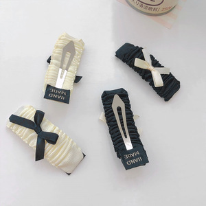 Black and white ruffled hair <b>clips</b>, <b>bow</b> hair ties, French-style hair accessories, super fairy-like hair ties, bangs <b>clips</b>, - Product Image 1