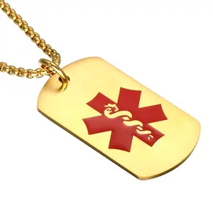 Colgante de acero inoxidable con símbolo de alerta médica, collar con colgante personalizado de alergia a la penicilina, oro de 18 quilates