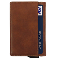 Dompet kartu kredit otomatis pria, dompet kulit Mini aluminium dengan kartu ID pemblokir RFID dompet pendek mode PU uniseks