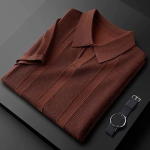 Estivo sottile elegante stile gentiluomo Design unico con maglia di ghiaccio in seta <span class=keywords><strong>bianca</strong></span> Polo <span class=keywords><strong>uomo</strong></span> <span class=keywords><strong>manica</strong></span> corta Slim Fit - Product Image 2