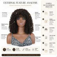 Perruque Courte Afro Frisée Kinky Marron Foncé de Qualité Supérieure, Directement de l'Usine, avec Frange, Résistante à la Chaleur, Cheveux Synthétiques, Ligne de Cheveux Naturelle, Sans Colle