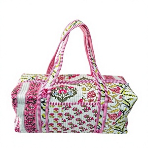 Custom Indian Hand Block Printed Duffle <b>Bag</b> 100% Cotton Quilted Floral <b>Travel</b> <b>Bag</b> Wholesale Bohemian Weekend Overnight Gym <b>Bag</b> - Product Image 1