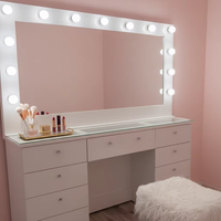 Table de maquillage en MDF blanc avec miroir en bois et ampoules LED, plusieurs tiroirs de rangement, table de toilette pour chambre à coucher