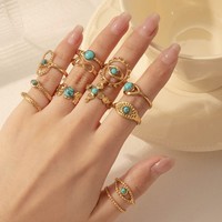 FY Fashion No Fade Bijoux Anneaux En Acier Inoxydable Sports D'été Océan Étoile De Mer Soleil Shell Mer Turquoise Pierre Ouvert Anneau Réglable
