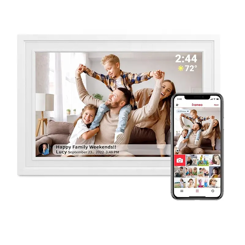 Moldura digital FramEO 10.1", tela de toque IPS para moldura digital WiFi, com 16 GB de memória integrada, para compartilhar fotos e vídeos instantaneamente