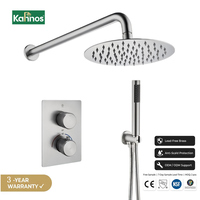 Kit de douche monocommande en acier inoxydable noir avec deux pommes de douche carrées en céramique, jet pluie, fixation murale, design moderne