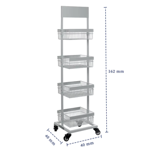 Étagère <span class=keywords><strong>Miniso</strong></span> 4 couches panier en fil métallique présentoir de produit debout au sol avec roues, panier carré avec panneau de logo - Product Image 5