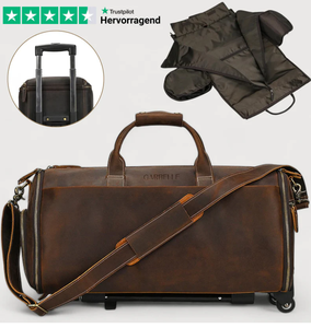 Valise de voyage à roulettes en cuir de vache véritable pour voyages d'affaires, avec compartiment pour vêtements - Product Image 1