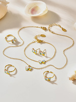 Collier, bracelet et bague unisexes pour enfants en acier inoxydable plaqué or 14 carats avec pierre naturelle de bambou, thème bouddhiste