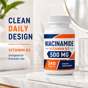 Comprimés de supplément blanchissant à la vitamine B3 Niacinamide, végétaliens, sans produits laitiers, certifiés Halal, personnalisés OEM, de qualité supérieure, 240 comprimés/flacon, GMP - Product Image 3