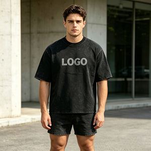 Ensembles de t-shirts grande taille pour hommes, ensembles deux pièces à manches courtes 480 g/m² pour hommes, 100 % coton éponge, ensembles décontractés d'été - Product Image 3