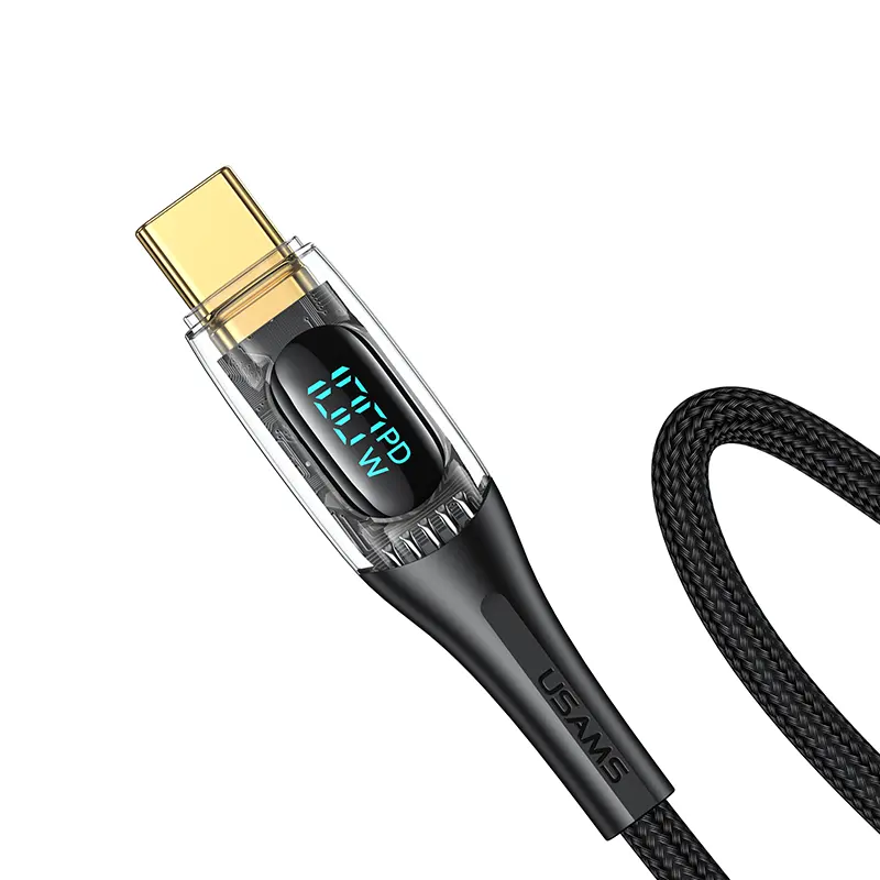 Usams Sj590 2022 Type-C Pd 100W Usb Type C Oplaadkabel 1.2M Transparante Digitale Display Cable Voor Laptops/Tablets/Phon