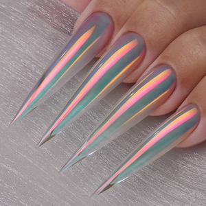 Poudre à ongles chromée YOKEFELLOW GleamTap 0,3g pot GT118 Vert Bleu avec effet aurore rose corail pour la décoration des ongles - Product Image 6