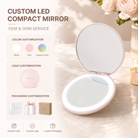 Espejo de Maquillaje LED Plegable Portátil Recargable Tipo C, Espejo Cosmético Compacto de Bolsillo con Luz para Viaje