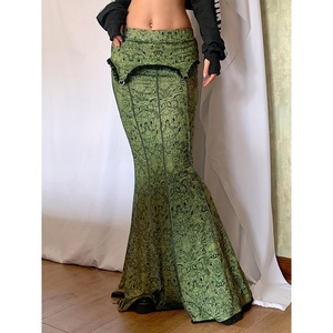Nouvelle jupe queue de poisson taille haute en dentelle style vacances, coupe ajustée sexy pour femme, jupe cargo trapèze verte - Product Image 2