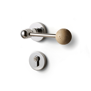 Serrure de porte intérieure moderne vintage BAGB en argent avec bouton en pierre de travertin, poignée de chambre à coucher silencieuse à aimant - Product Image 1