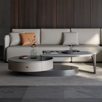 Ensemble de tables basses de luxe blanc, gris et noir, 2 pièces, avec pieds en métal et plateau en marbre, pour la maison, la salle de sport ou la salle à manger, incluant des matériaux en verre et en bois - Vente chaude