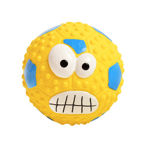 Giocattolo interattivo del cane del viso sorridente con il suono pungente giallo dei denti del lattice che digrignano la palla casuale stile 3D uso quotidiano della fornitura di animali domestici - Product Image 3