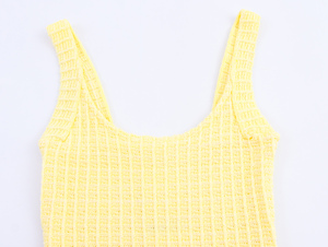 Abito Mini Canotta Casual alla Moda in Maglia con Motivo a Quadri <span class=keywords><strong>Giallo</strong></span> per Donne - Product Image 3
