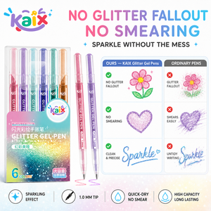 Lot de stylos gel pailletés personnalisés KAIX avec logo, vente en gros, 1,0 mm, grande capacité, 6 couleurs, stylos gel scintillants en vrac, OEM ODM pour le coloriage et le journaling - Product Image 3