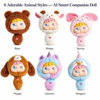 Peluche interactive parlante IA ChatGPT, jouet d'apprentissage pour enfants en 66 langues, compagnon éducatif, 6 styles d'animaux, yeux LED, porte-clés, cadeau