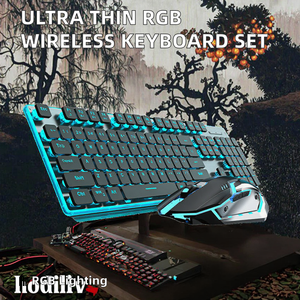 Bộ bàn phím & chuột chơi game không dây RGB có đèn nền 2.4GHz siêu mỏng Bộ Văn phòng sạc không dây 24G kiểu cơ khí - Product Image 2