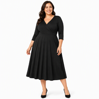 Robe midi en jersey mat respirant, coupe trapèze unie, longueur mi-mollet, pour l'été, pour l'Europe et les États-Unis