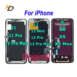 Lcd Oled pengganti Iphone, layar Lcd asli untuk Iphone X 11 12 13 14 15 Pro Max untuk Iphone 5 5S Se 6 6S 7 8 Plus